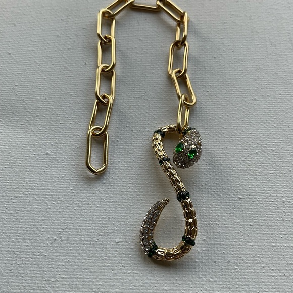 Snake Clasp paper Clip Chain Bracelet Green Eyes Rhinestone Snake. - Picture 8 of 8